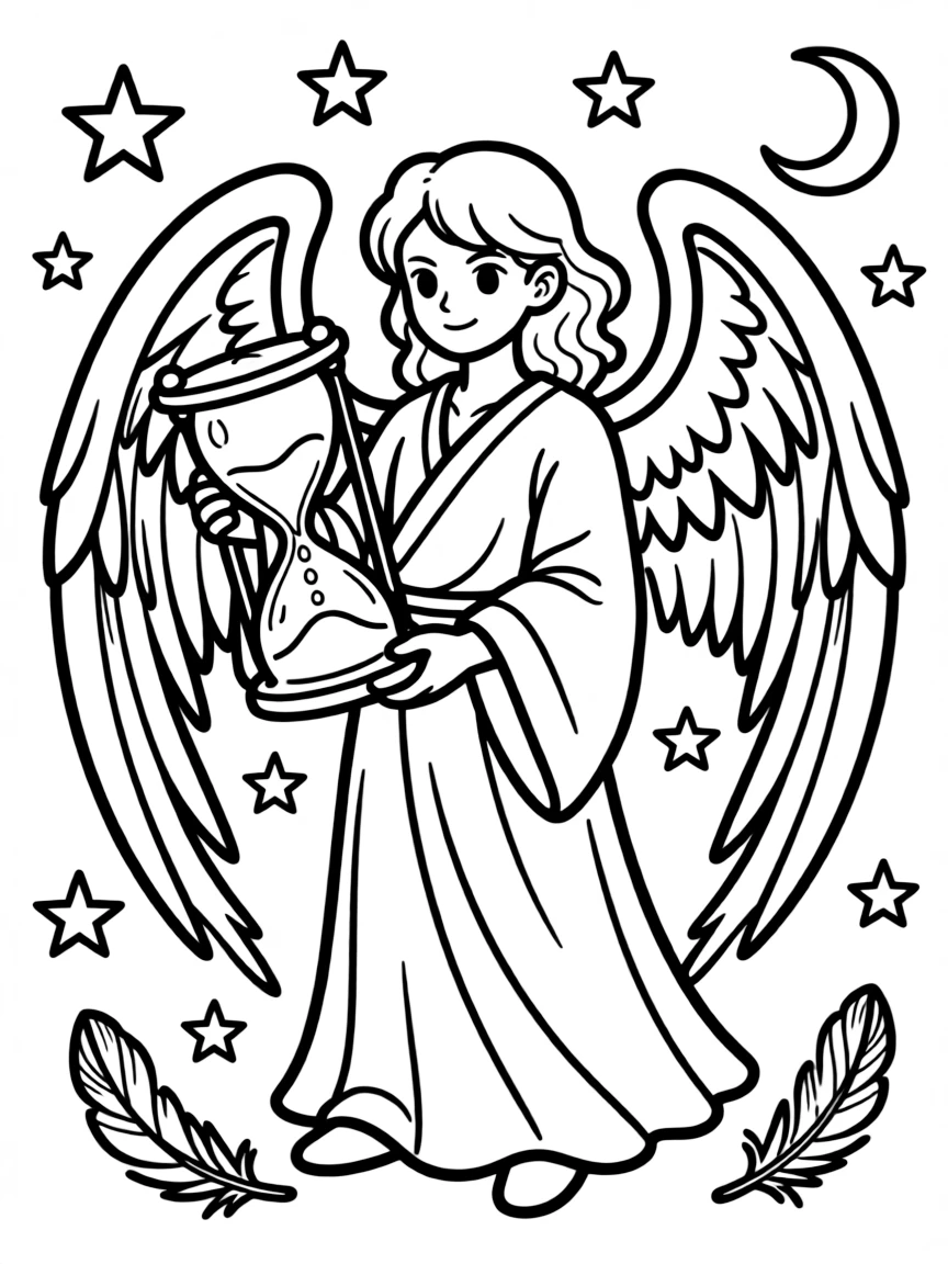 Angel of death with hourglass and detailed symbolic elements