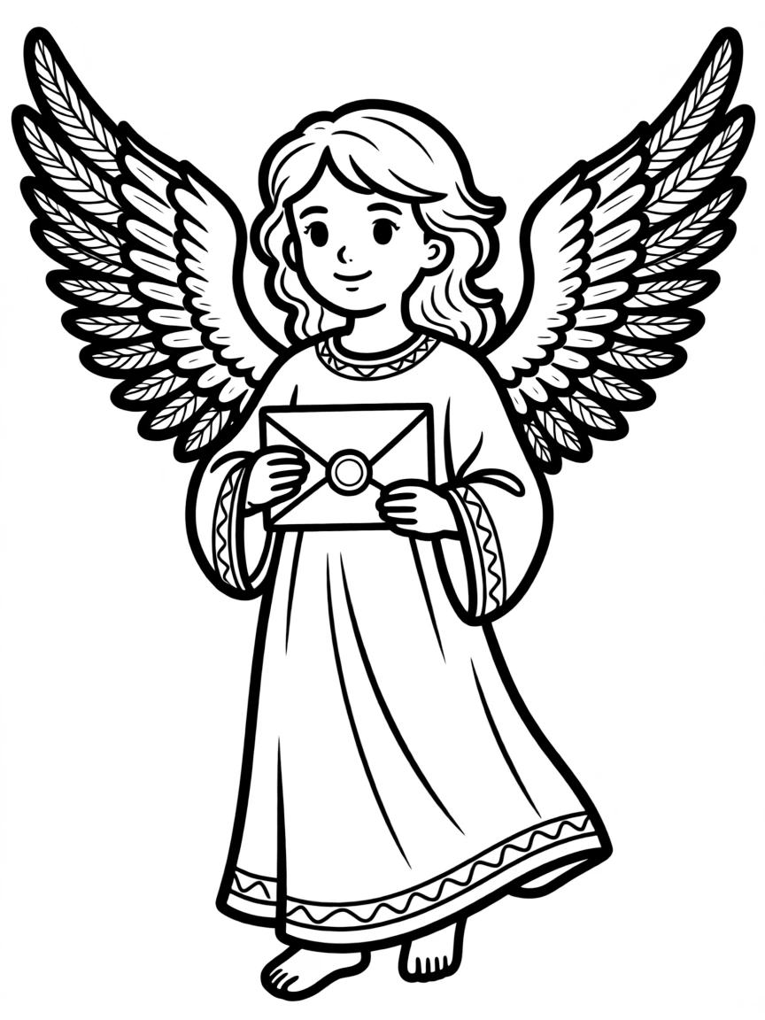 Angel messenger with sealed letter and detailed wing patterns
