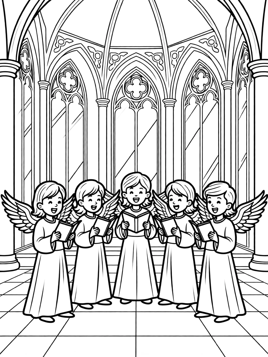 Angel choir in cathedral setting with detailed architectural elements