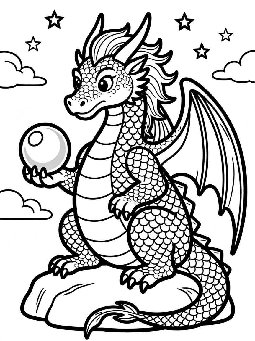 Dragon of wisdom with pearl of knowledge and detailed scales