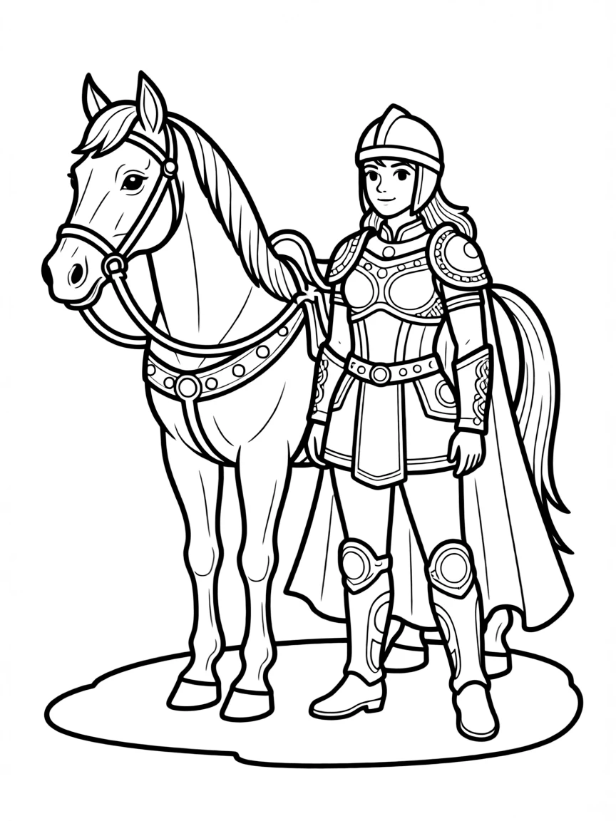 Norse Valkyrie with detailed armor and horse companion