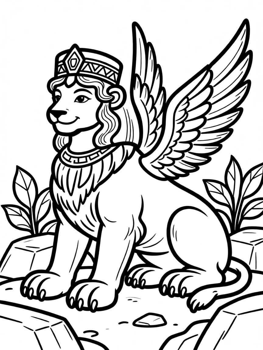 Greek sphinx with detailed lion body and human face elements