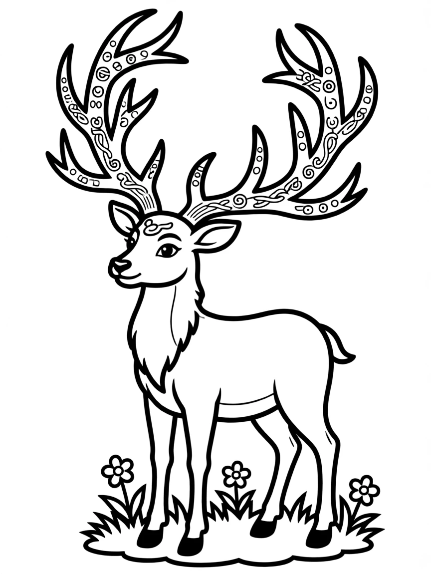 Celtic deer spirit with detailed antlers containing wisdom symbols