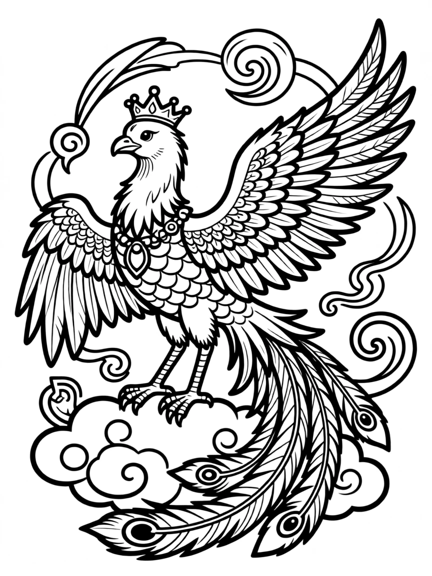 Persian simurgh bird with detailed feather patterns and mythical elements