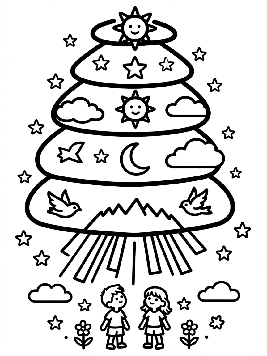 Seven heavens concept with detailed symbolic elements for each level