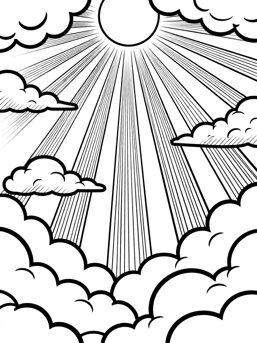 Divine light breaking through clouds with detailed ray patterns