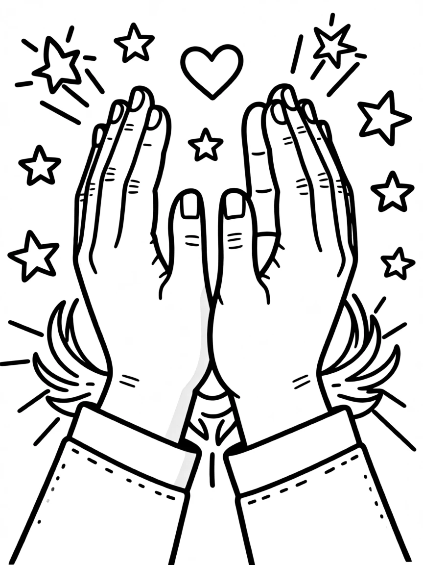 Universal prayer hands with detailed finger arrangements and symbolic elements