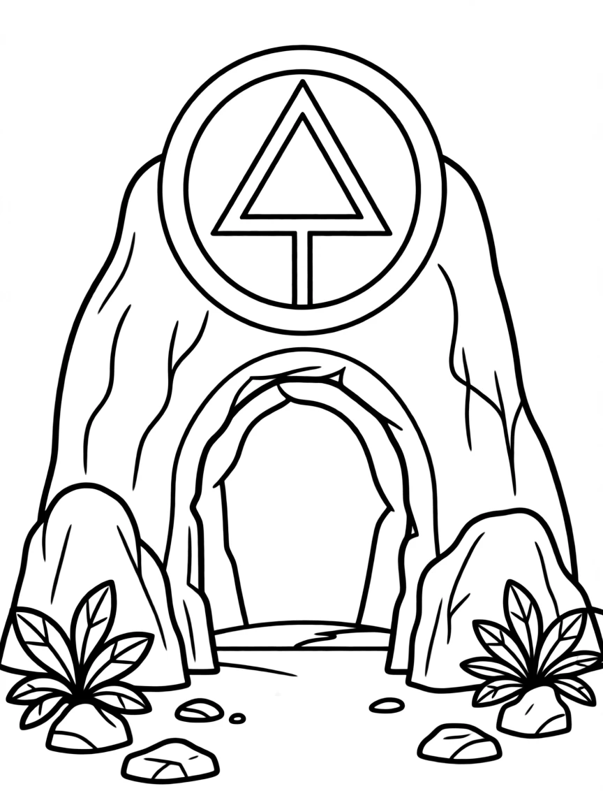 Sacred cave entrance with universal initiation symbolism