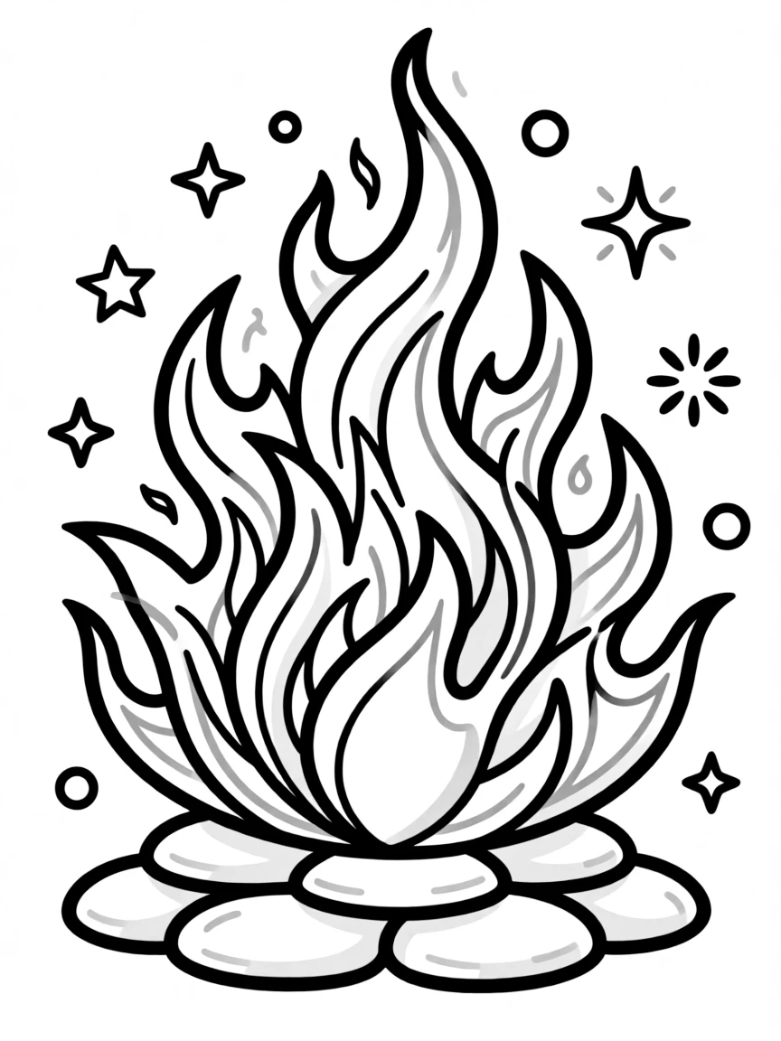 Sacred fire with detailed flame patterns and universal purification symbolism