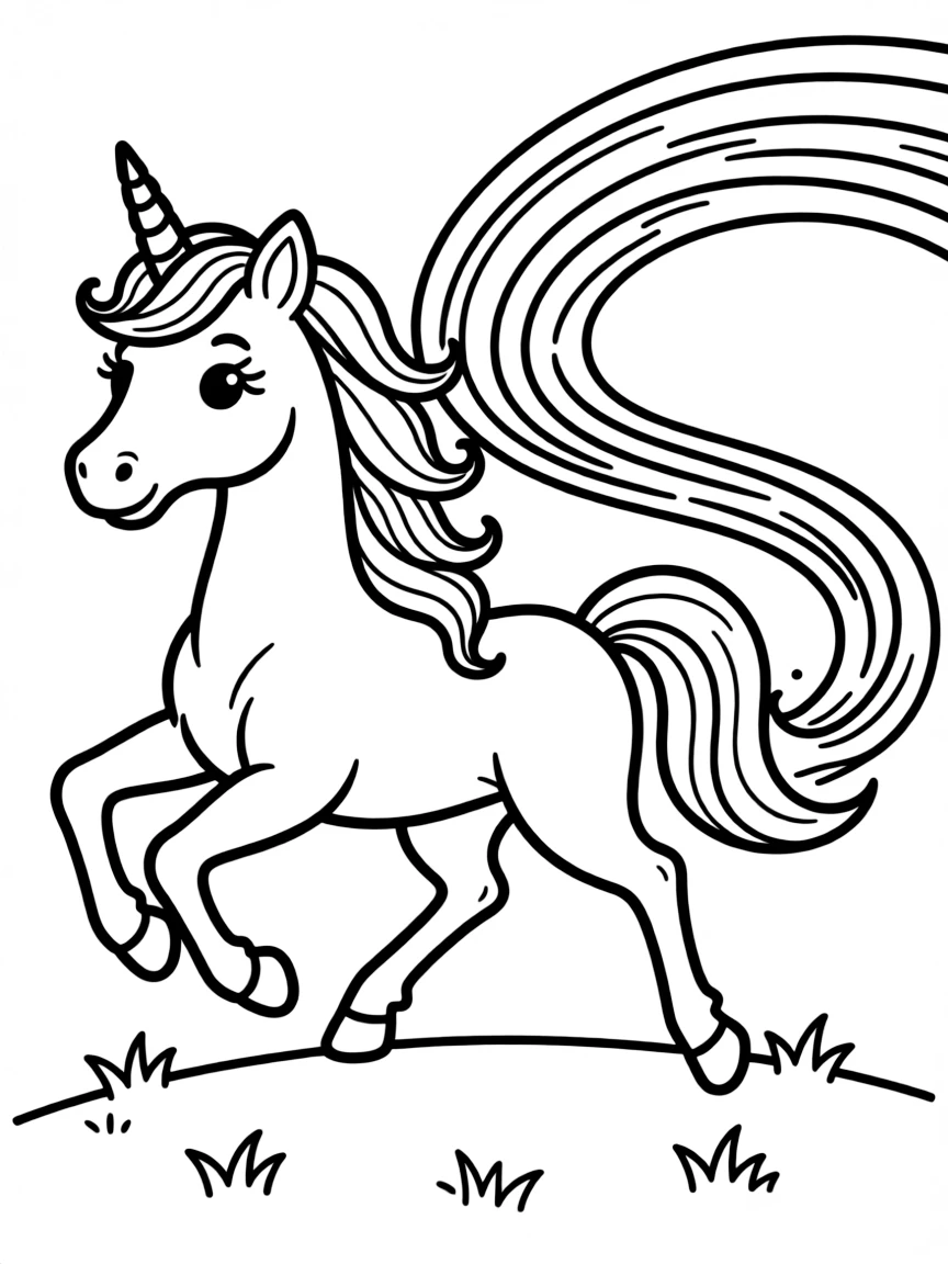 Rainbow unicorn leaving colorful trail as it gallops