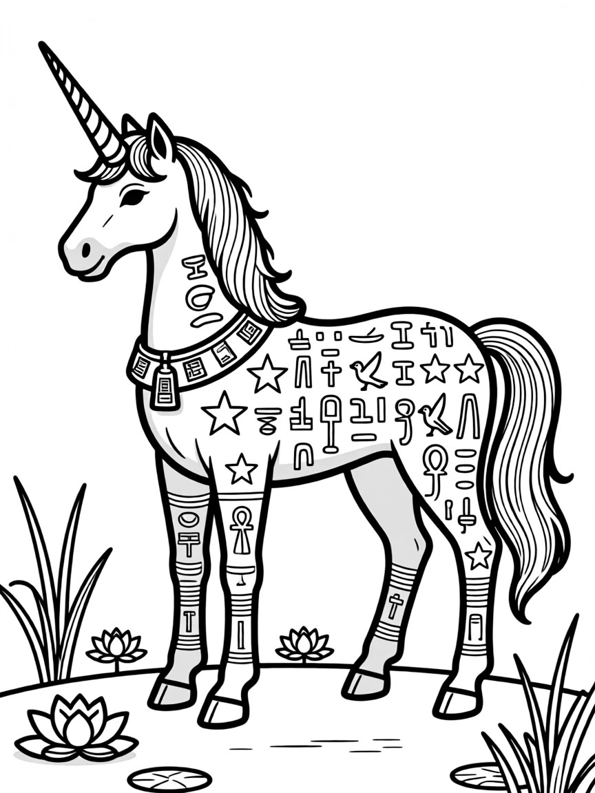 Egyptian unicorn with hieroglyphic decorations