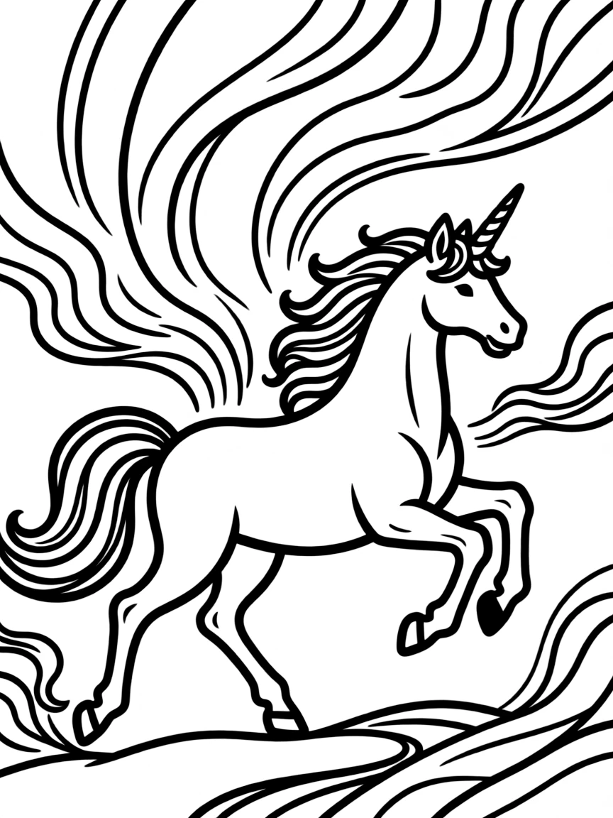 Unicorn racing through aurora borealis lights