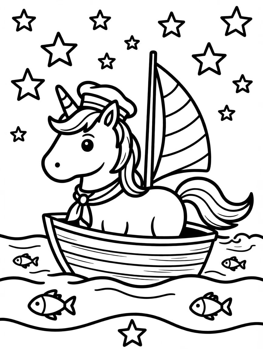 Unicorn sailor navigating a starlit ocean