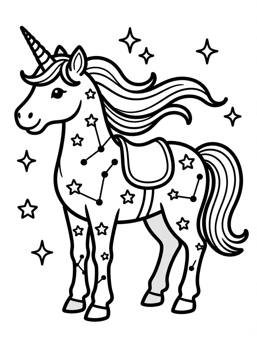 Unicorn with constellation patterns on its coat