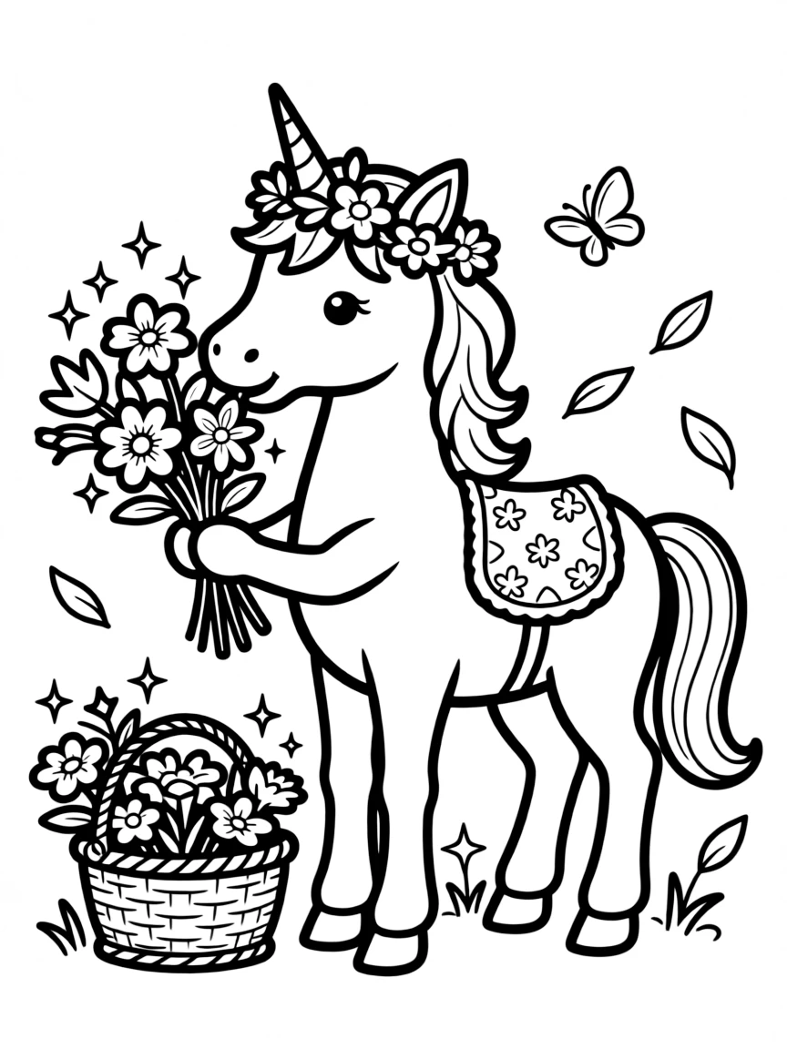 Unicorn florist arranging bouquets of enchanted flowers