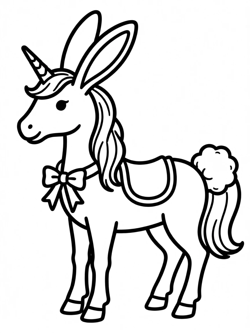 Rabbit-inspired unicorn with long ears and cotton tail