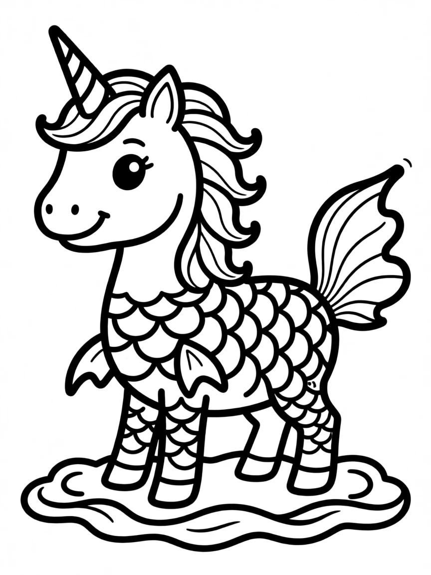 Fish-inspired unicorn with scale patterns and fins