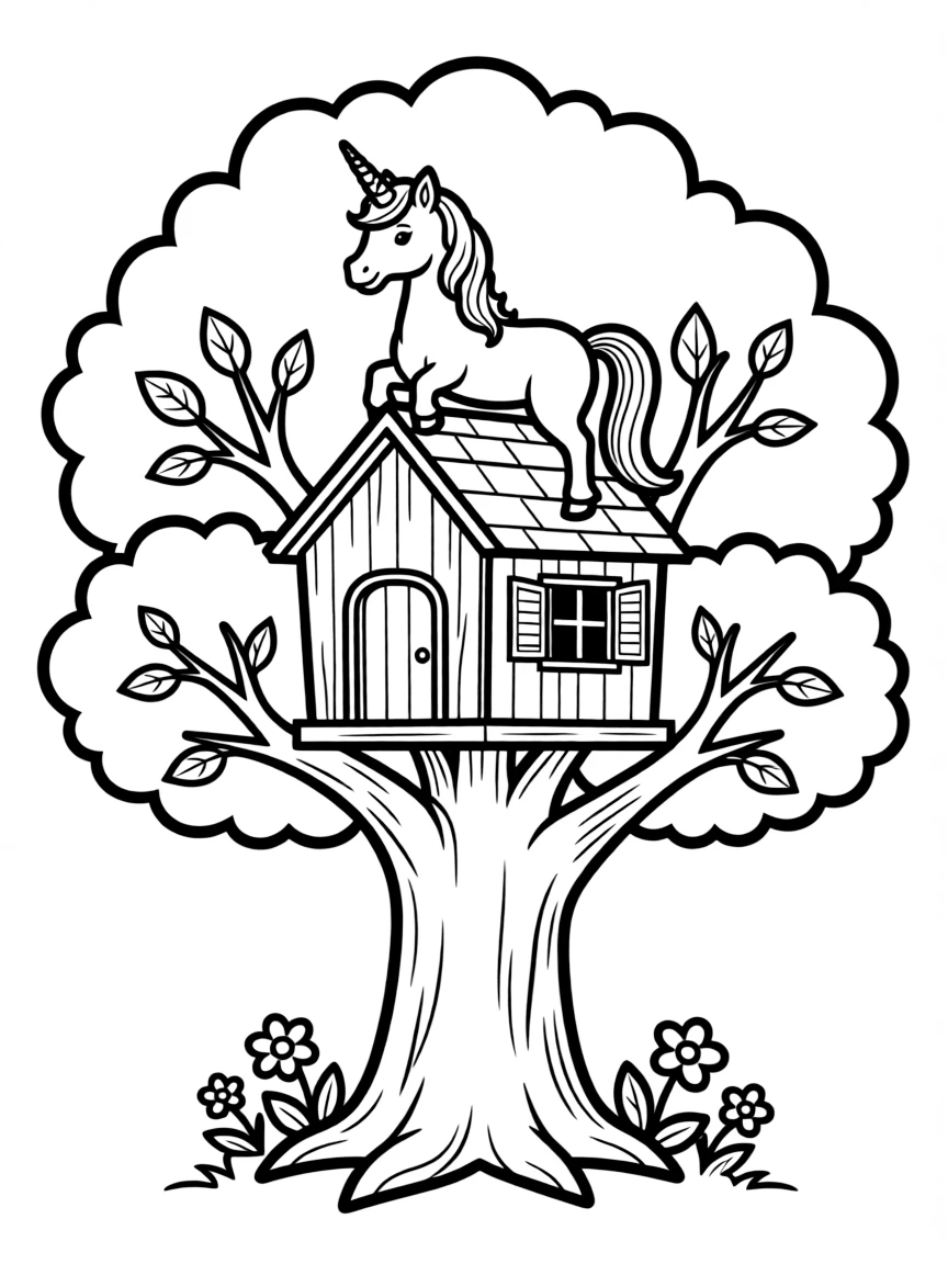 Unicorn tree house in an ancient oak