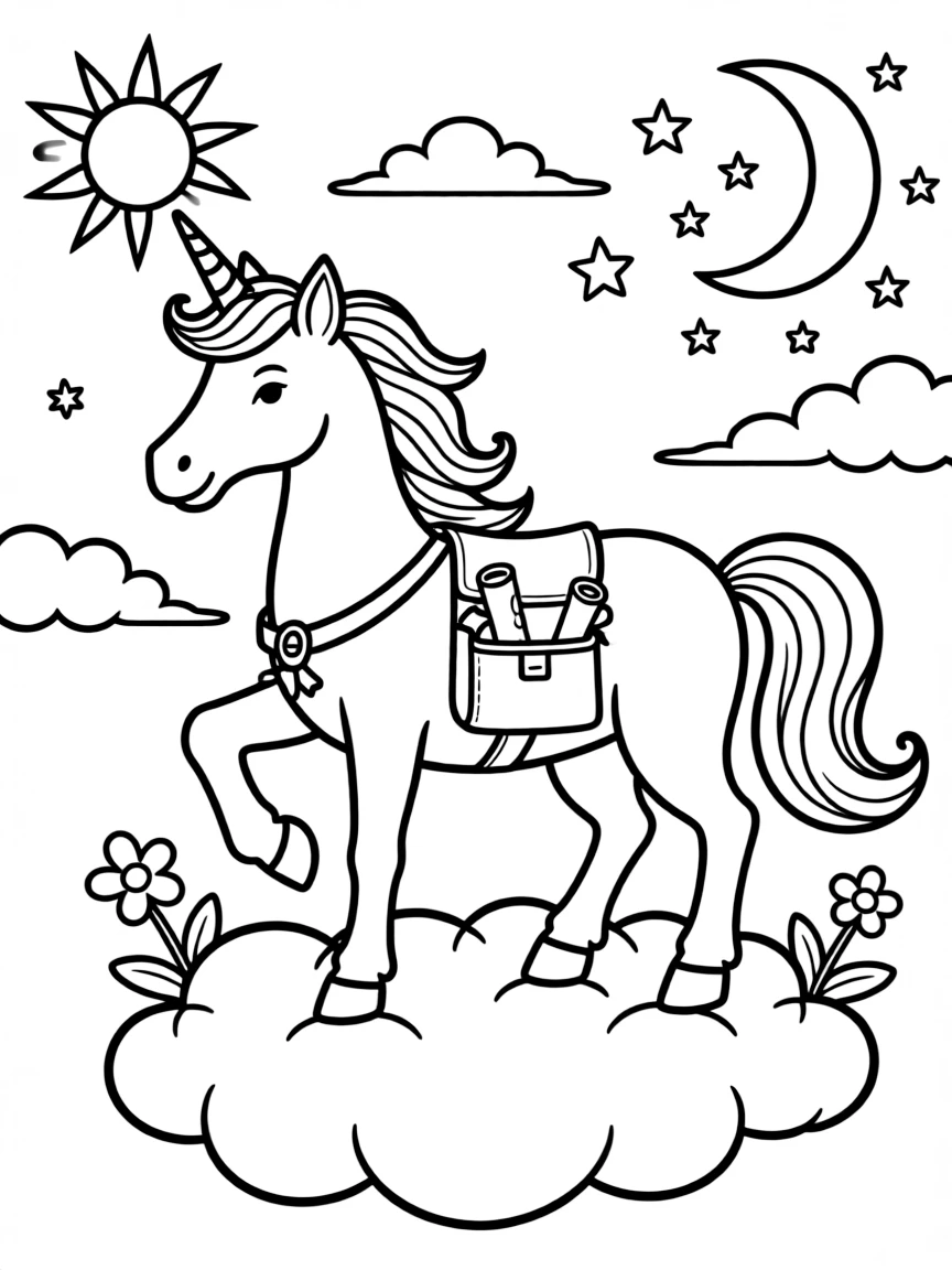 Unicorn carrying messages between day and night