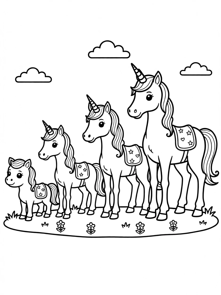 Unicorn showing growth stages from baby to adult