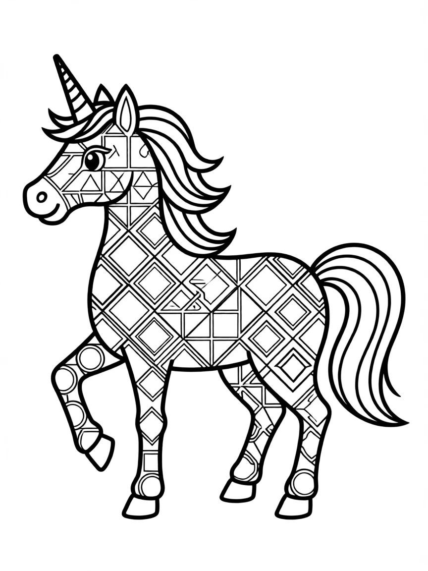 Mosaic unicorn made of geometric tile patterns