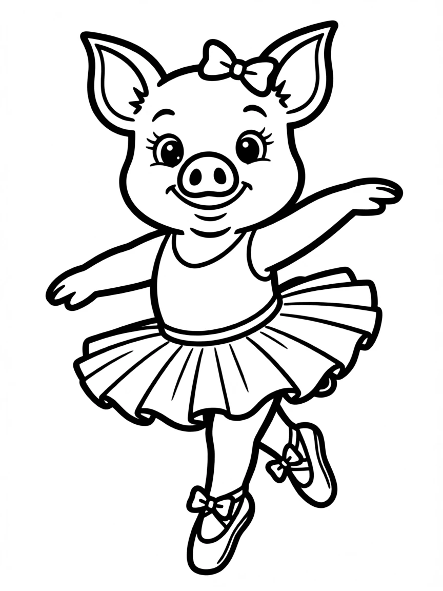 A piglet ballerina practicing twirls in a tutu