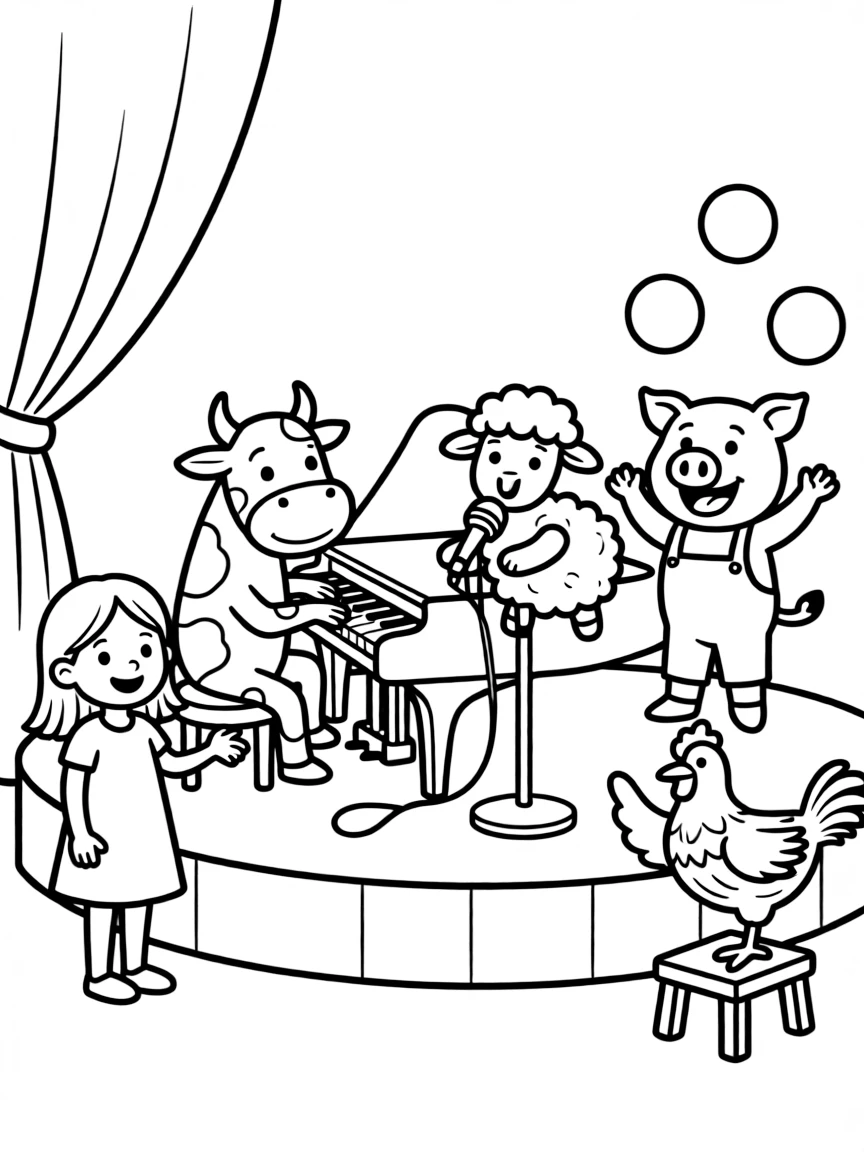 A group of farm animals performing in a talent show