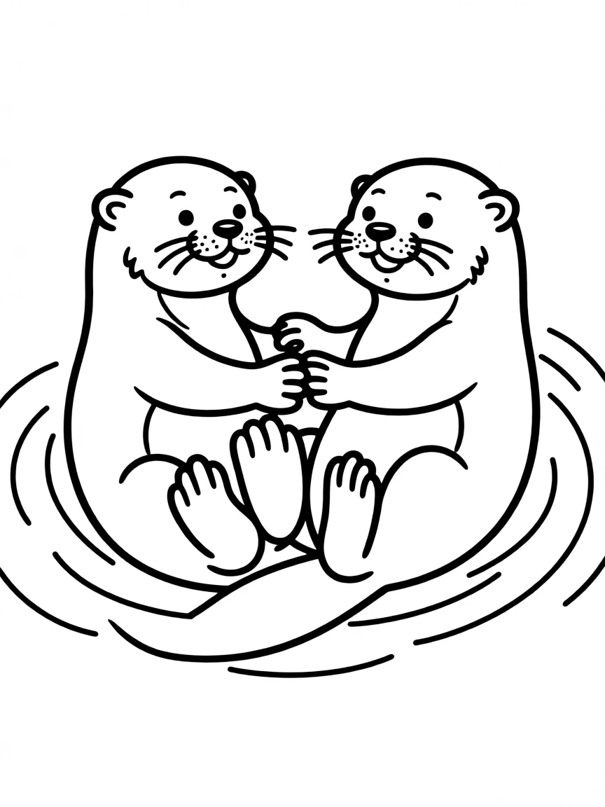 A pair of otters holding hands while floating on their backs