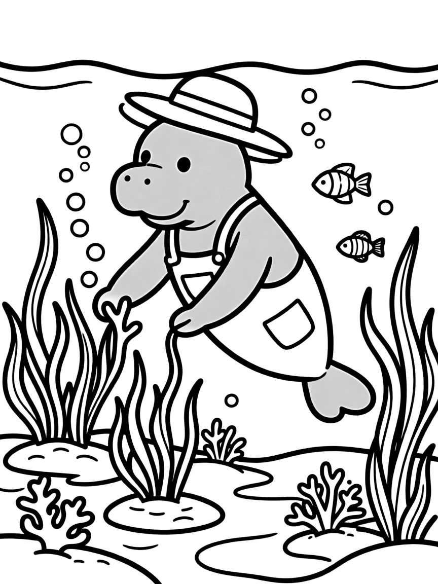 A manatee gardener tending to underwater plant beds