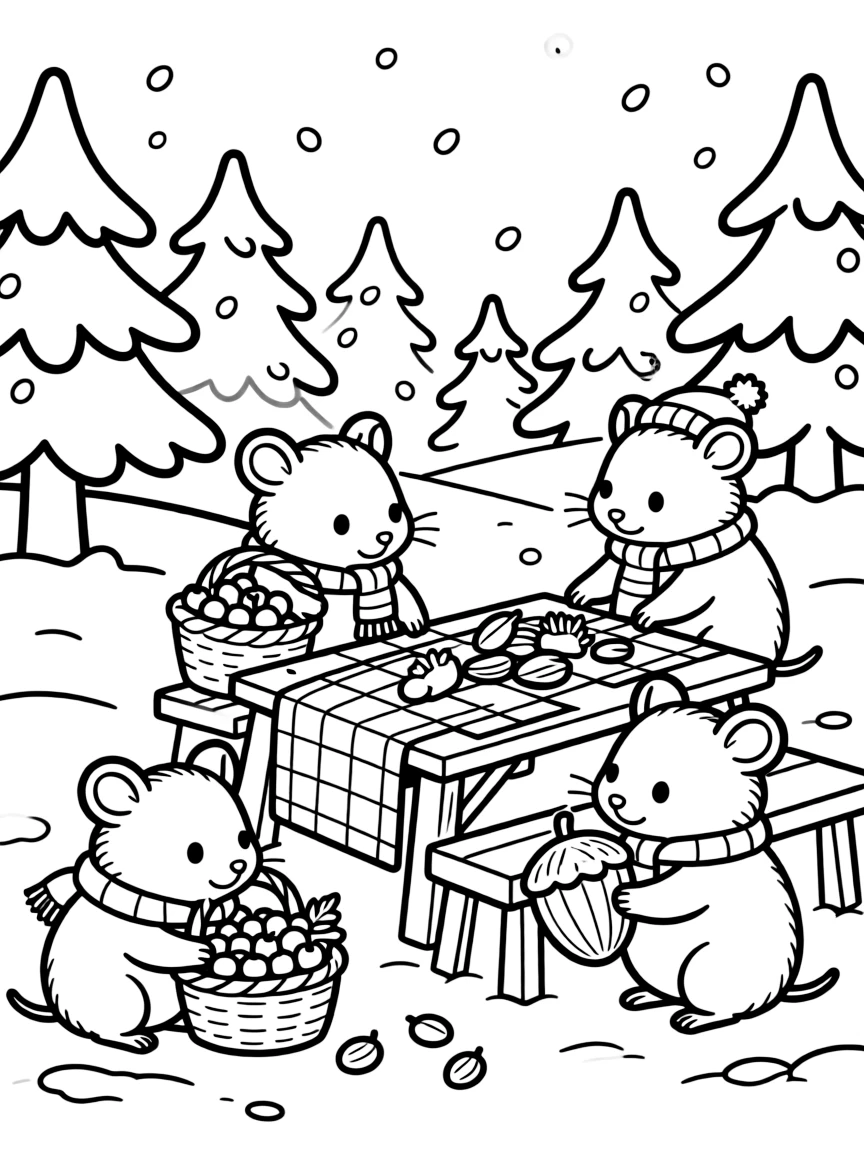 A family of lemmings preparing for a winter feast