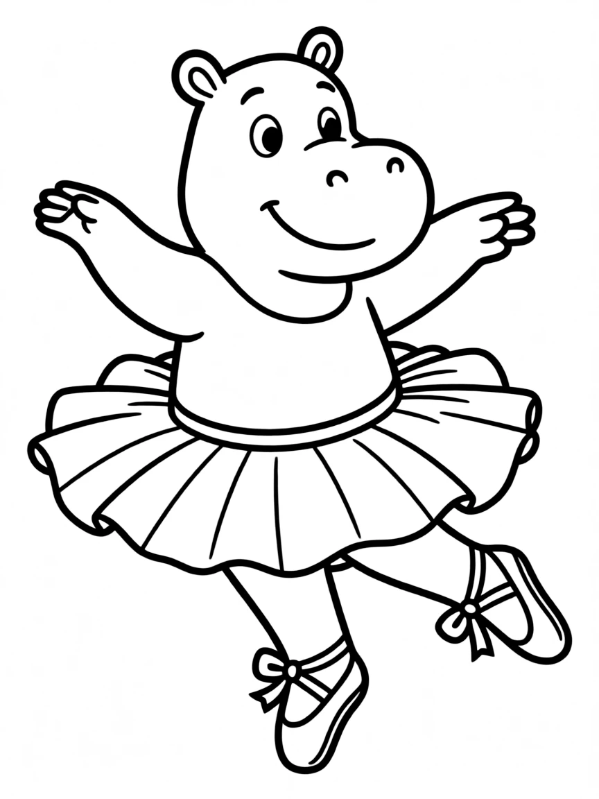 A hippo ballerina practicing twirls in a tutu
