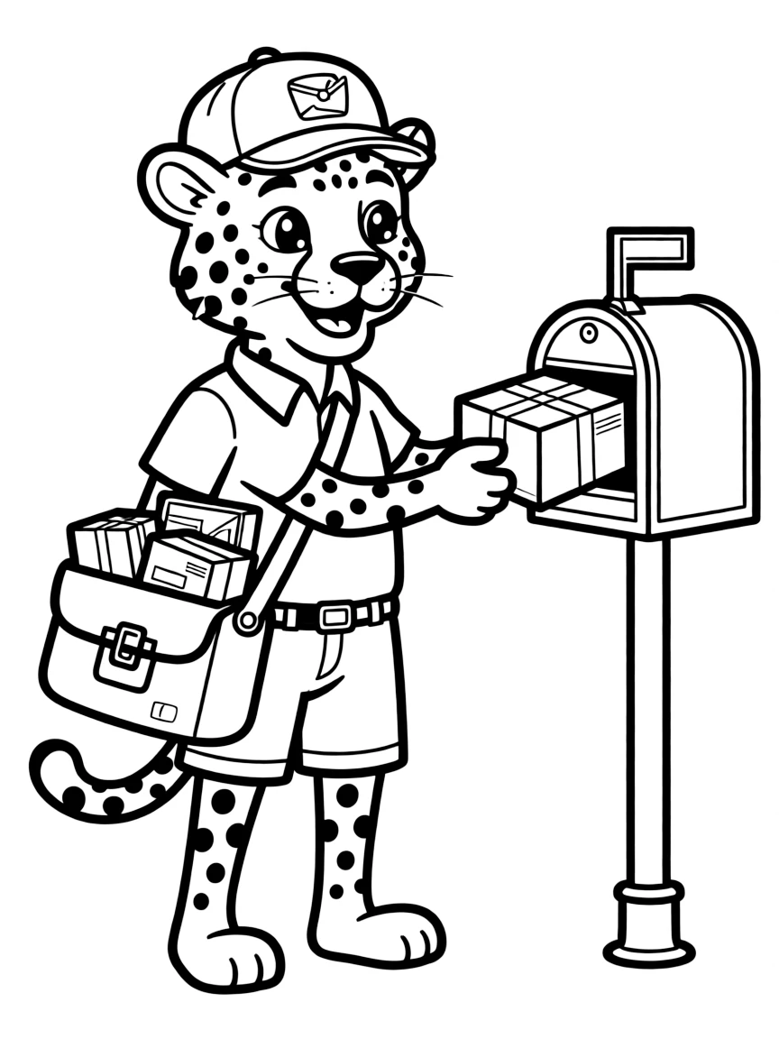 A cheetah mail carrier delivering express packages