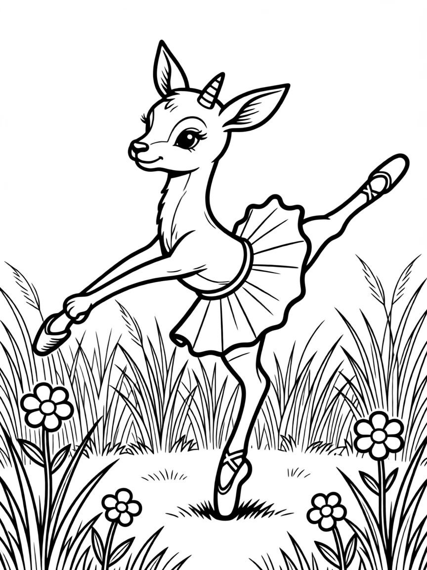 A baby gazelle practicing ballet leaps in a meadow