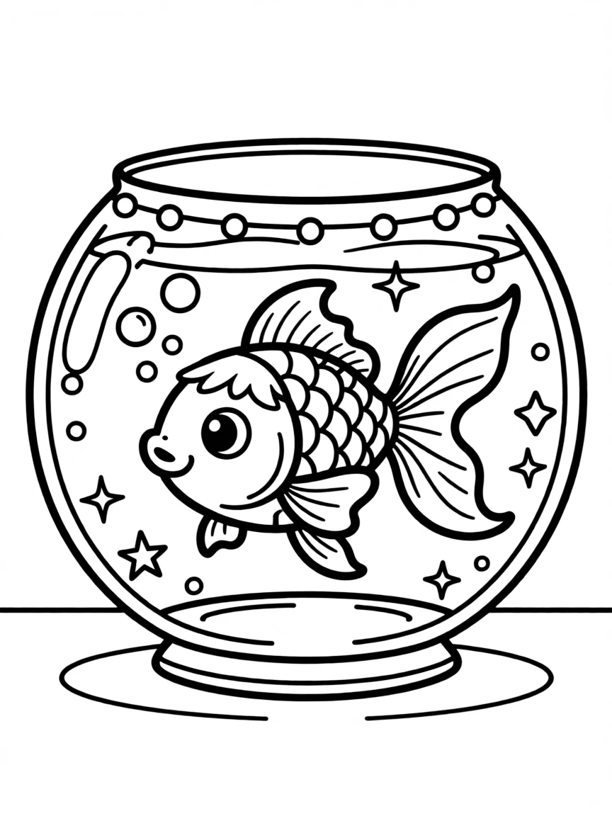 A goldfish dancing in a bowl decorated like a disco