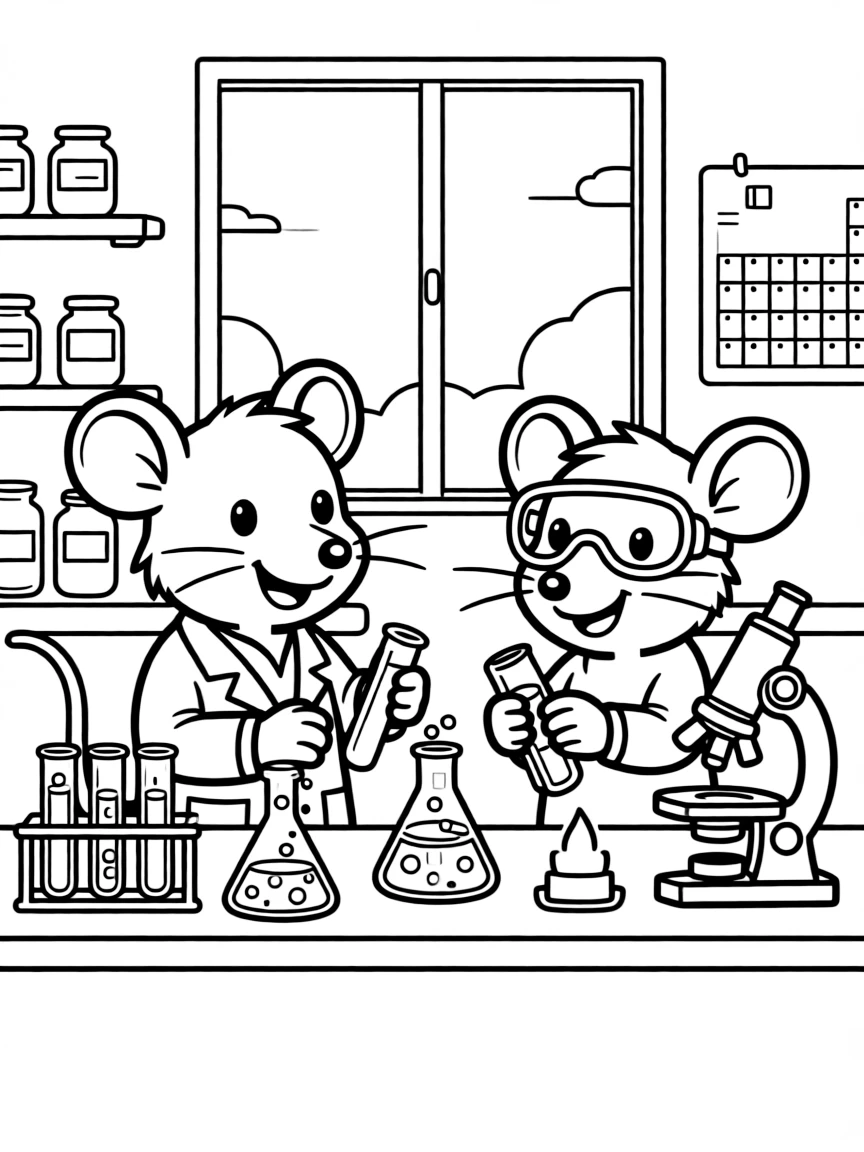 A pair of rats conducting science experiments in a laboratory