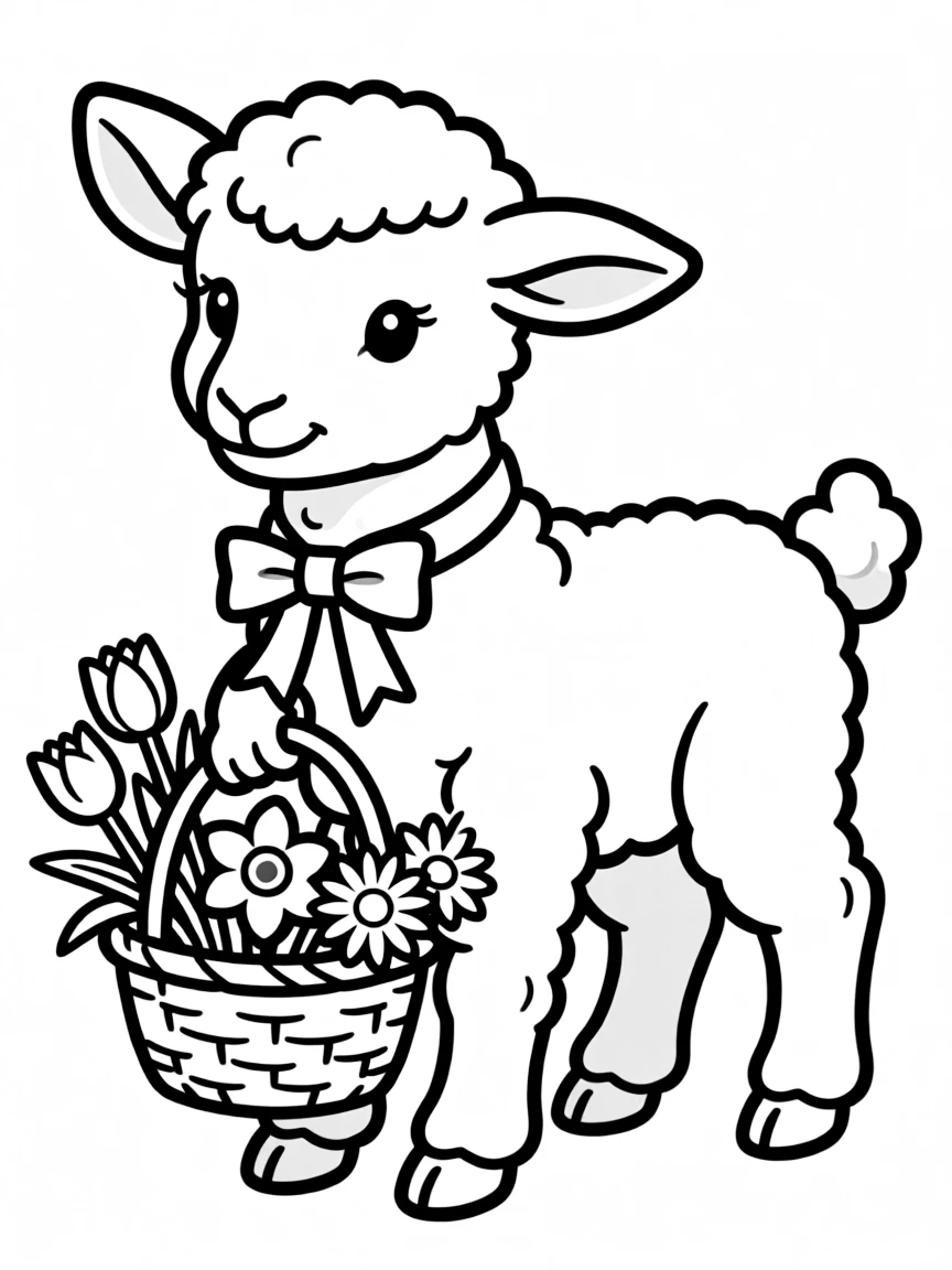 A lamb carrying spring flowers for May Day celebrations