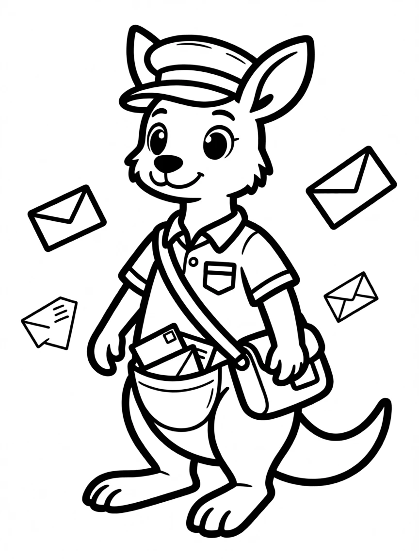 A kangaroo postal worker with letters in her pouch