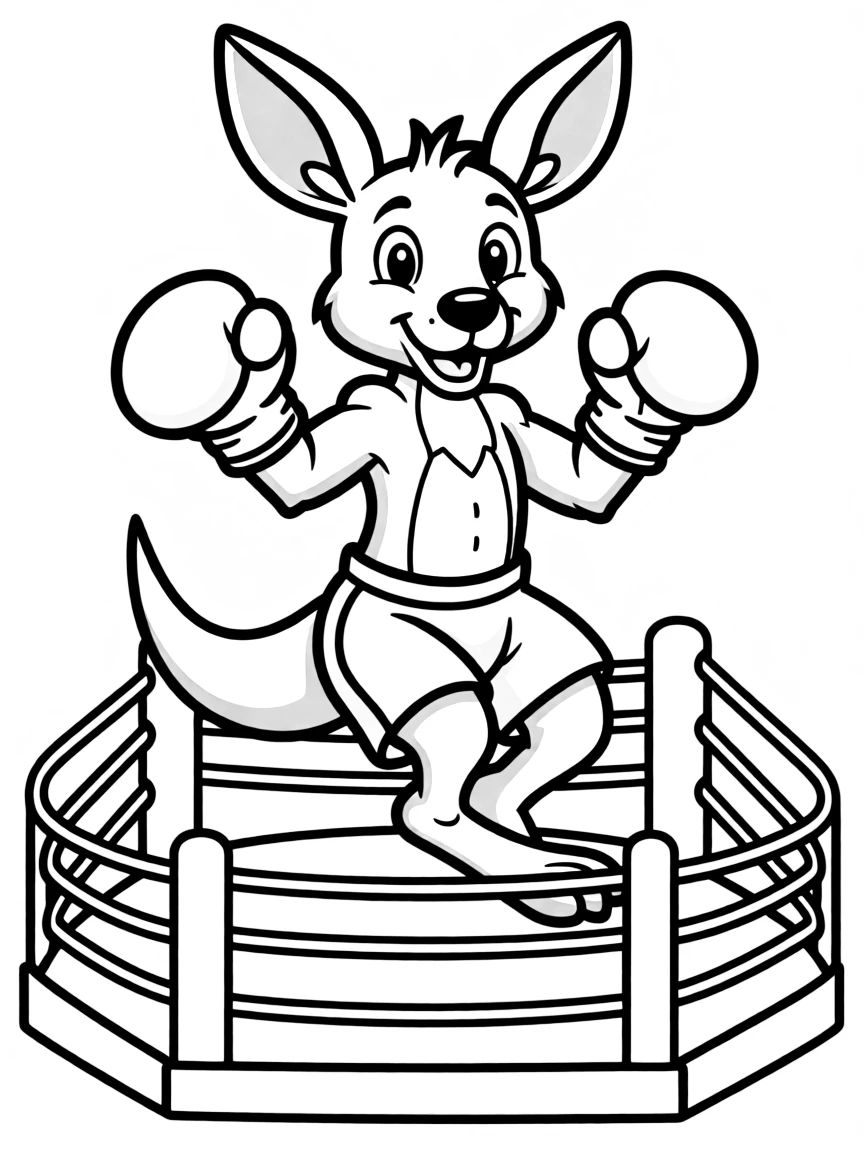 A kangaroo boxer wearing gloves and bouncing in a ring