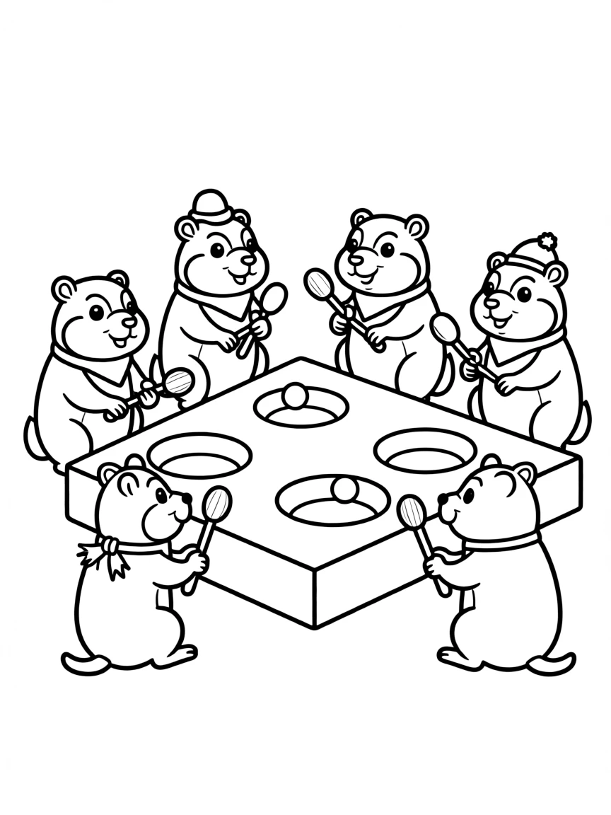 A group of prairie dogs playing whack-a-mole percussion