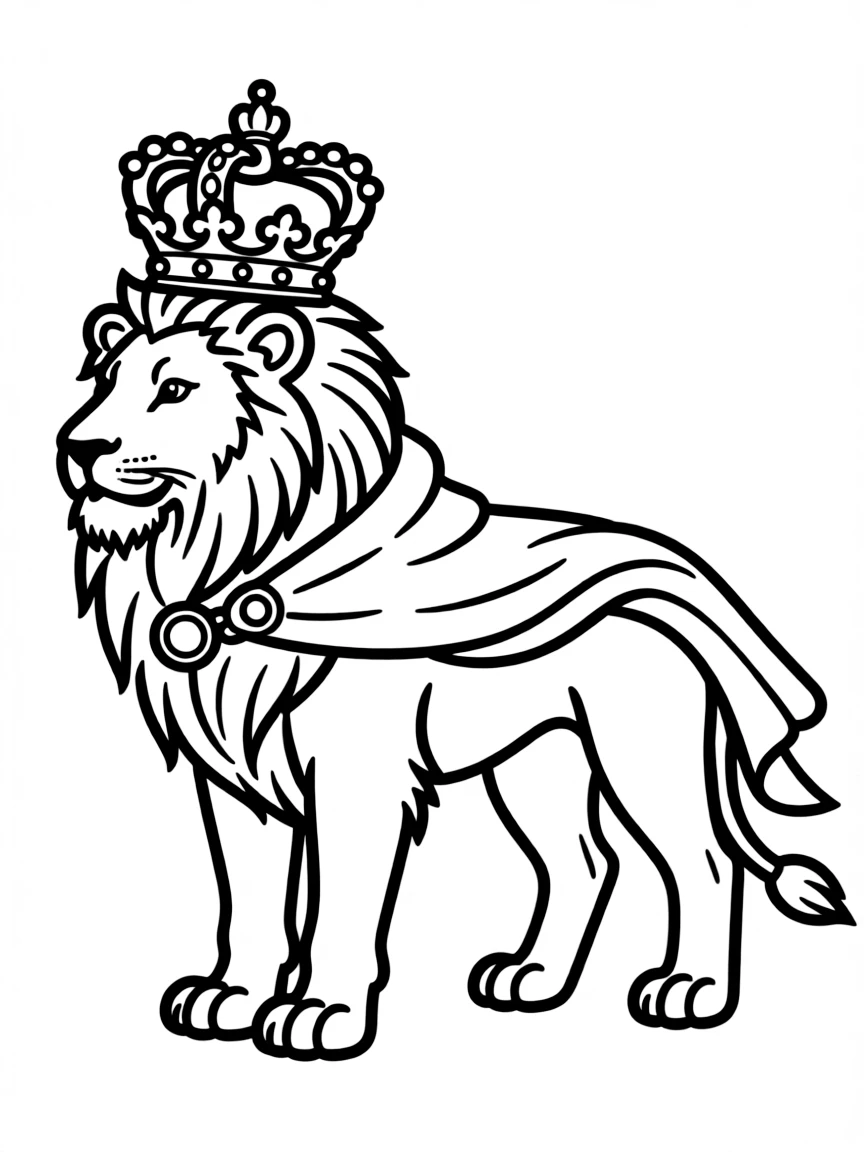 A lion king with a majestic crown and royal cape