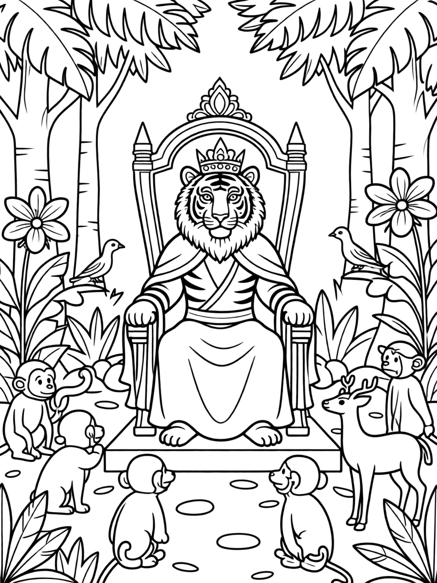 A tiger king presiding over a jungle court