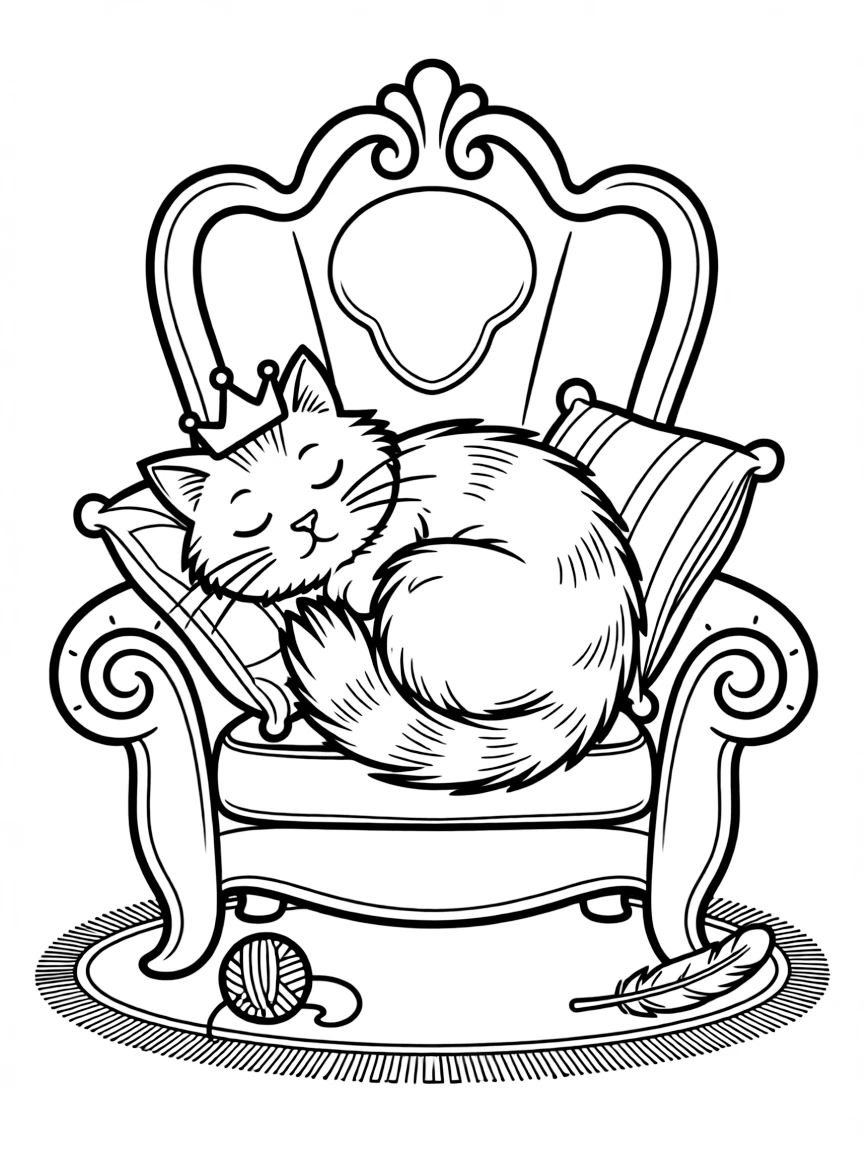 A cat queen napping on cushioned throne
