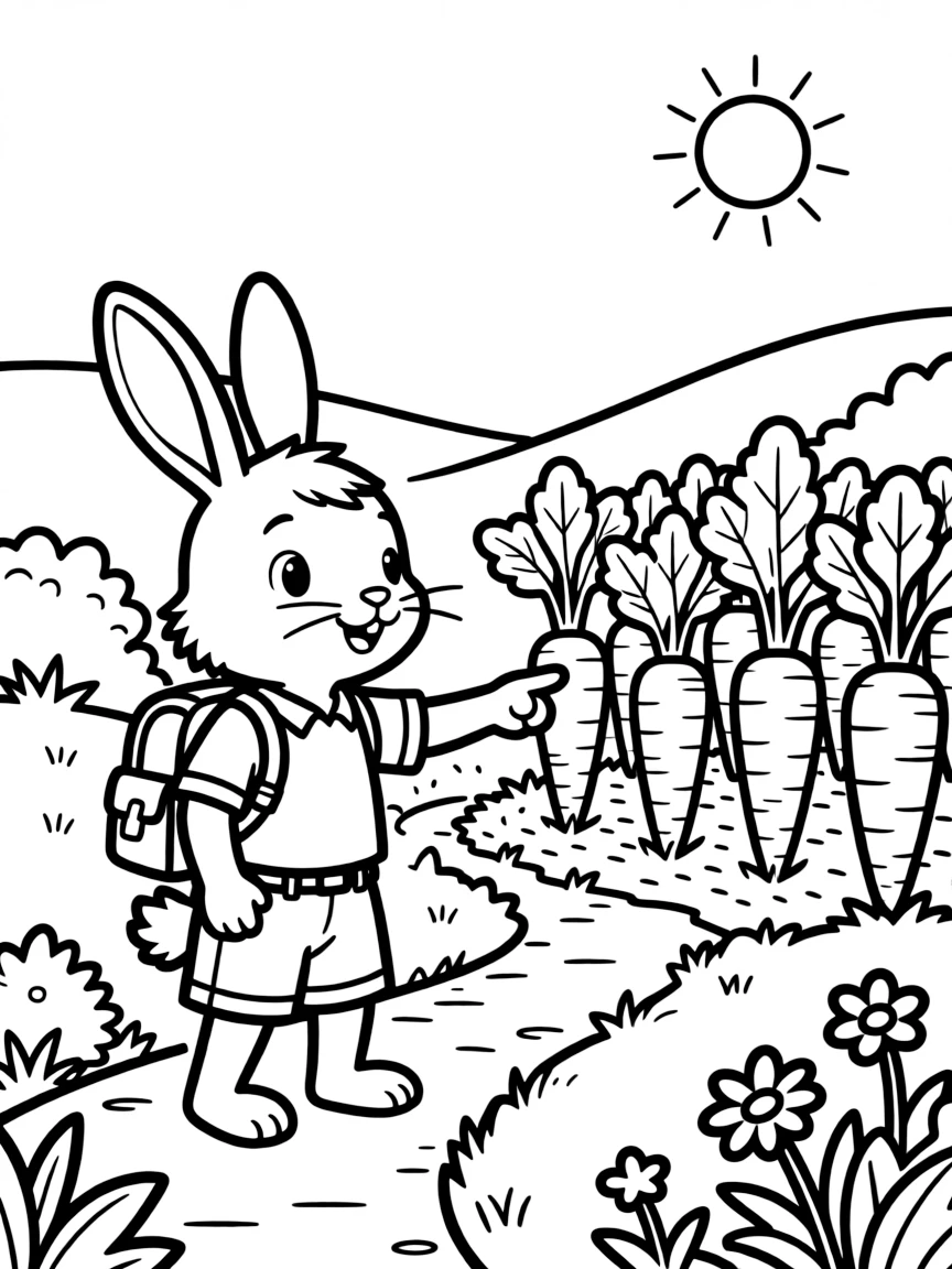 A rabbit adventurer discovering a hidden carrot garden