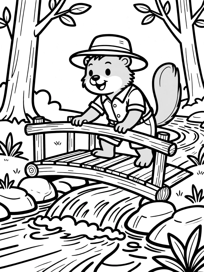 A beaver explorer building bridges across rushing streams