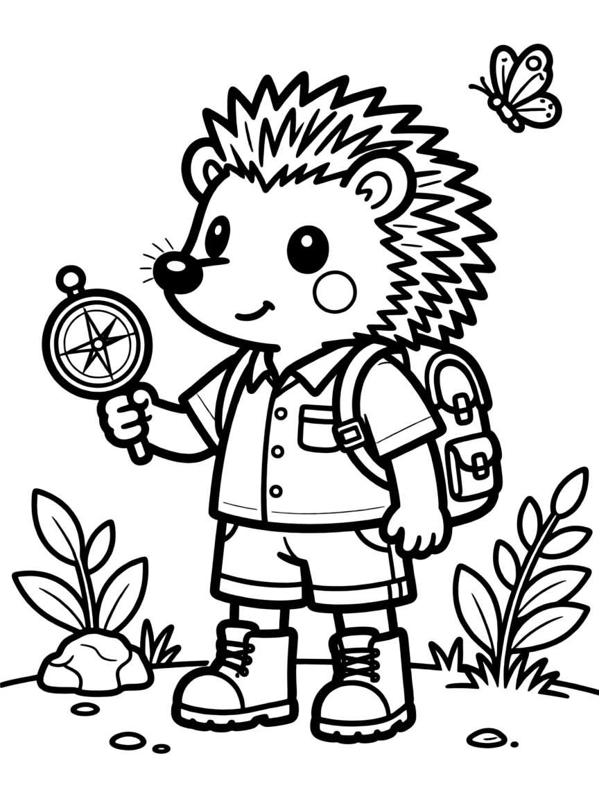 A hedgehog adventurer with a compass and spiky hairdo
