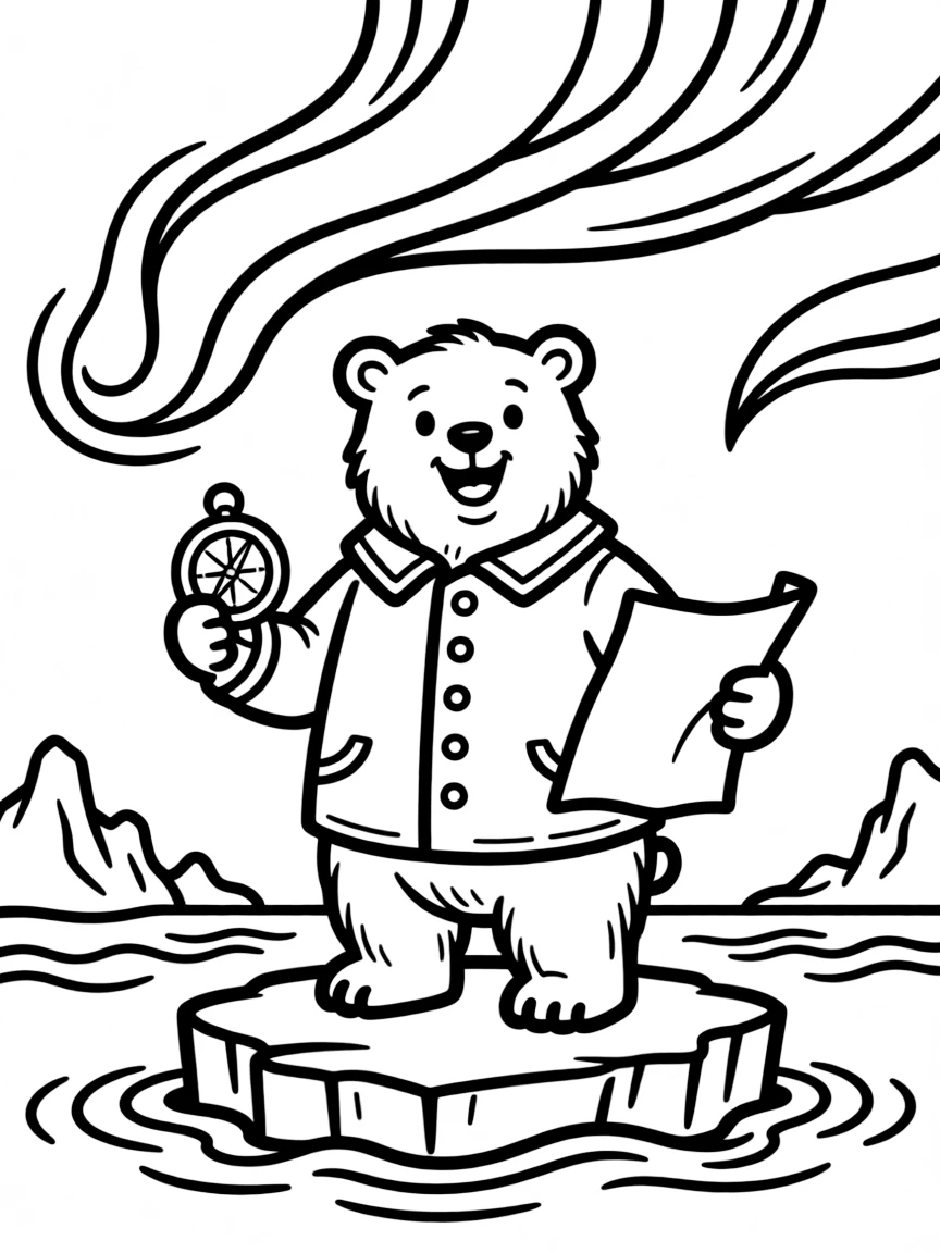 A polar bear navigator using the northern lights as a guide