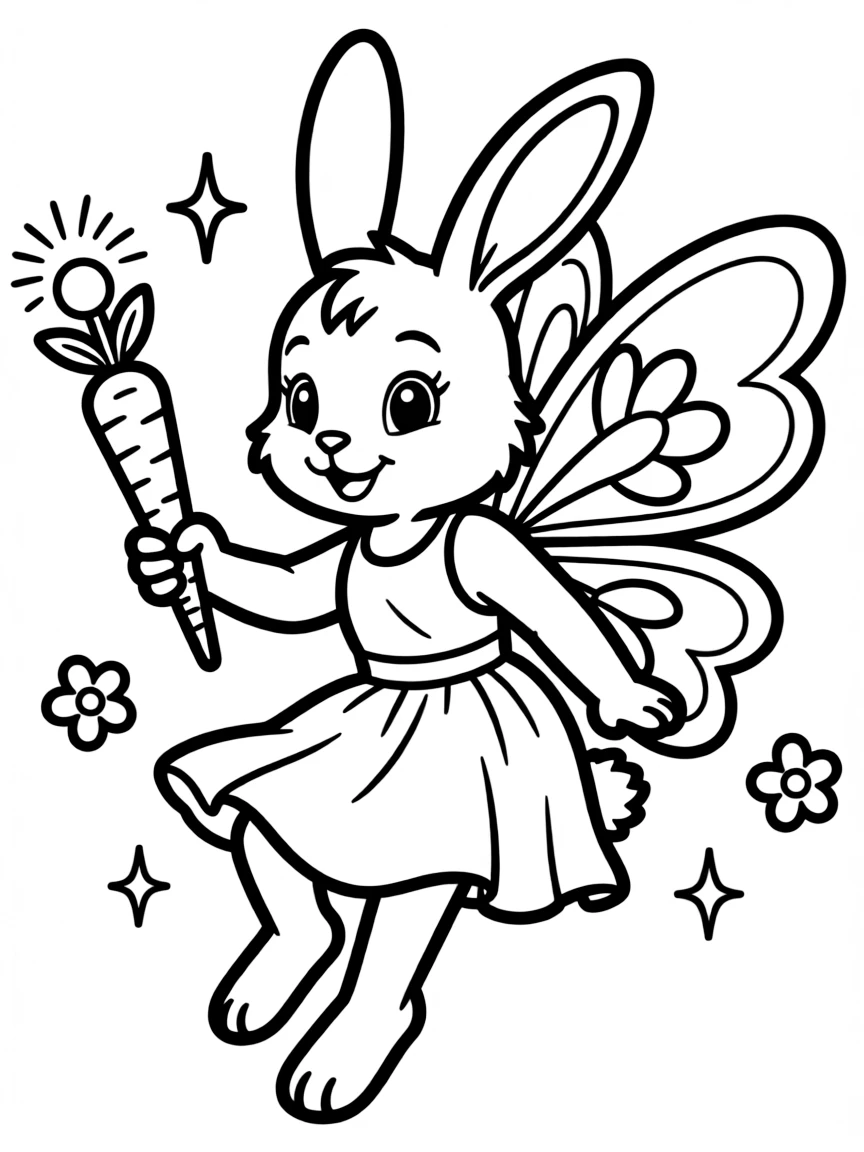 A bunny fairy with carrot-shaped wand and flower wings