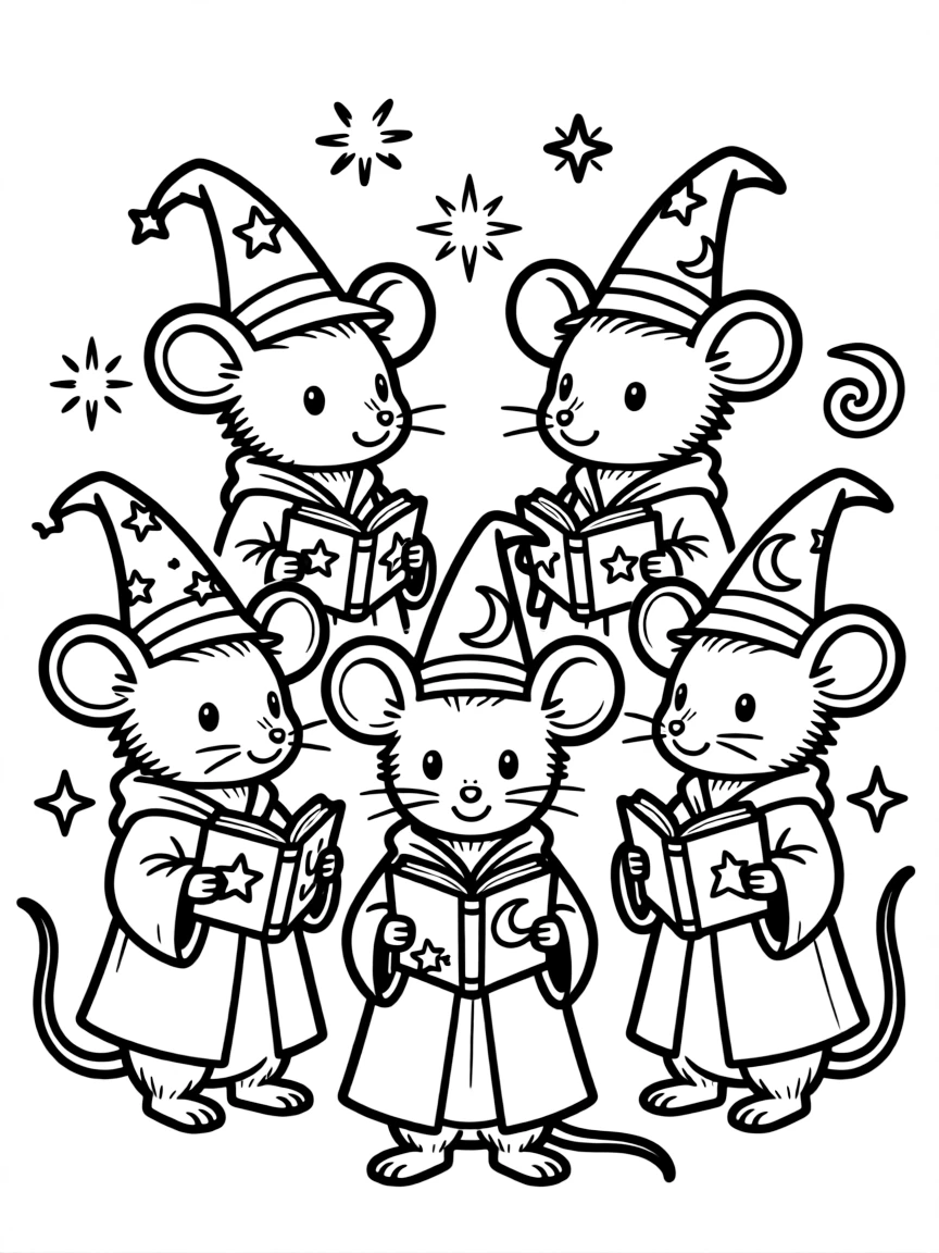 A group of mice wizards with tiny spell books