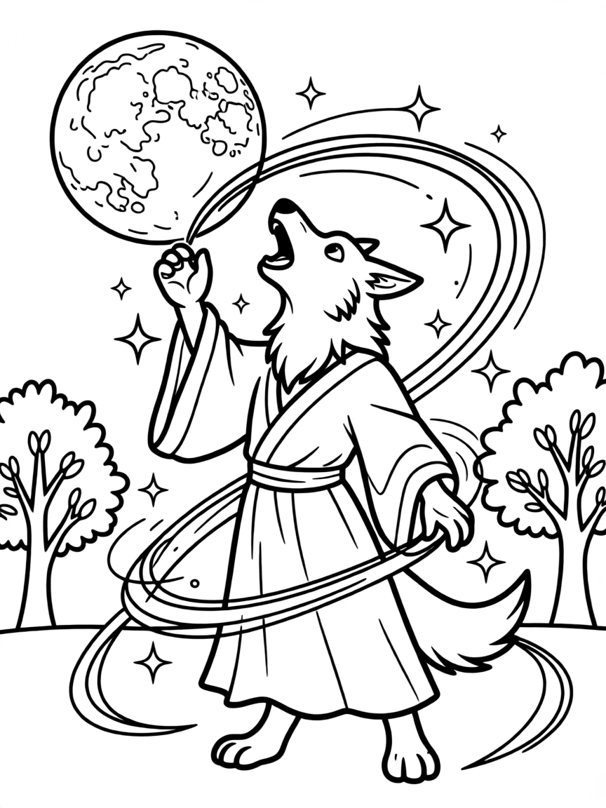 A wolf mage summoning the moon with a howl
