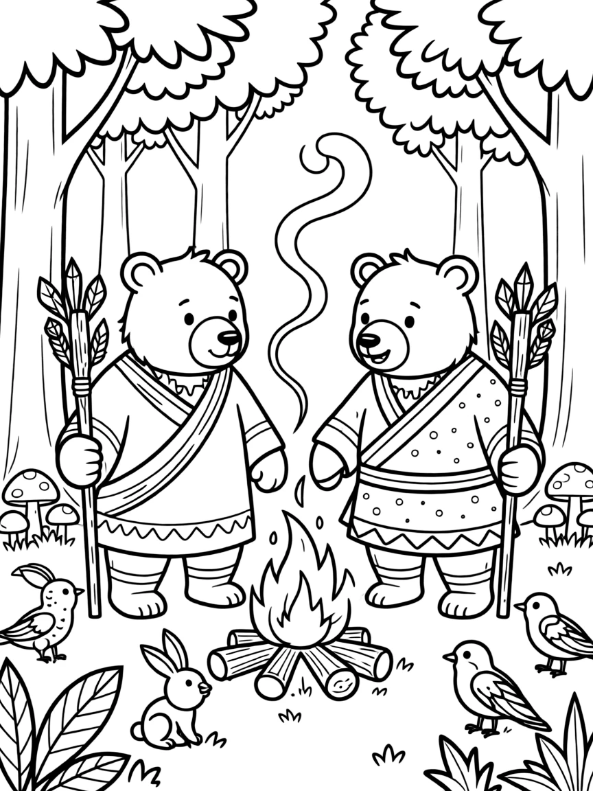 A family of bear shamans performing a forest ritual